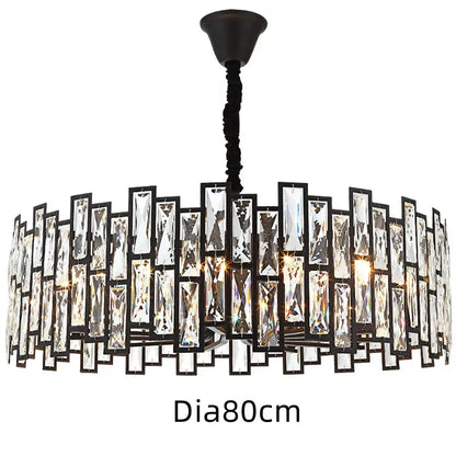 Modern black crystal chandelier for dining room vertical rod lamp