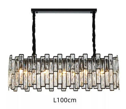 Modern black crystal chandelier for dining room vertical rod lamp