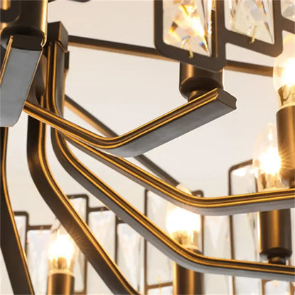 Modern black crystal chandelier for dining room vertical rod lamp