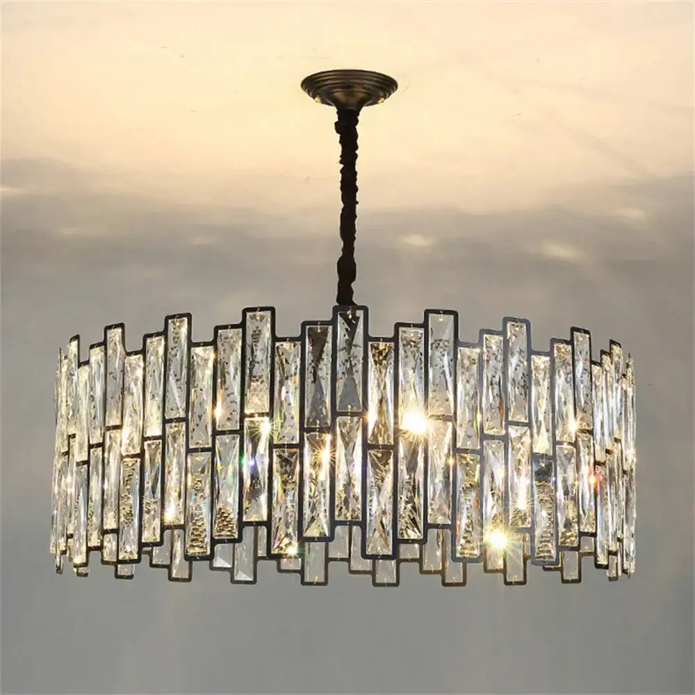 Modern black crystal chandelier for dining room vertical rod lamp