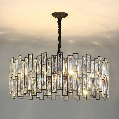 Modern black crystal chandelier for dining room vertical rod lamp