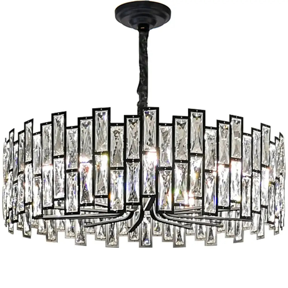 Modern black crystal chandelier for dining room vertical rod lamp