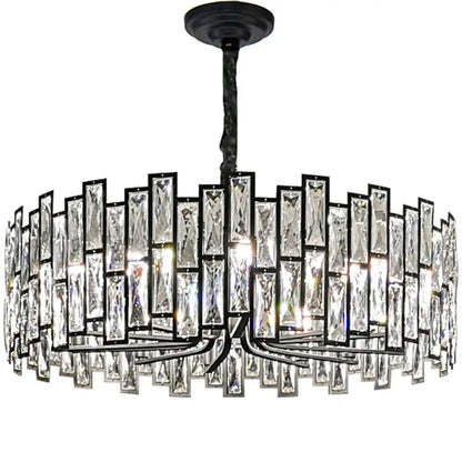 Modern black crystal chandelier for dining room vertical rod lamp
