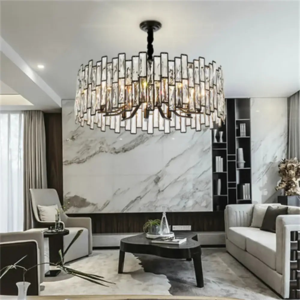 Modern black crystal chandelier for dining room vertical rod lamp