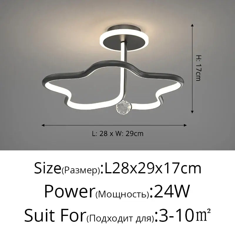 Modern black crystal chandelier living room white led ring light