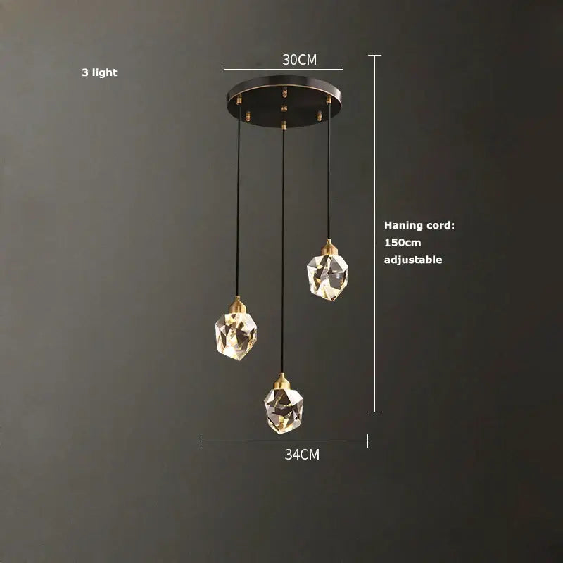 Modern black crystal copper led chandelier dining room pendant light