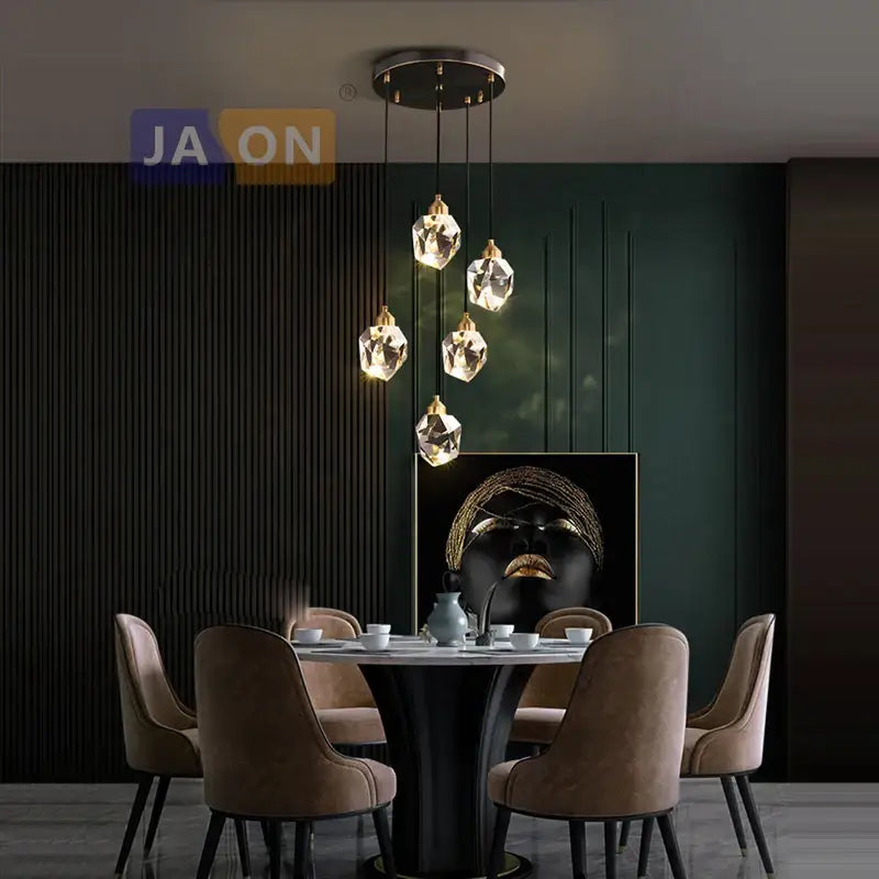 Modern black crystal copper led chandelier dining room pendant light