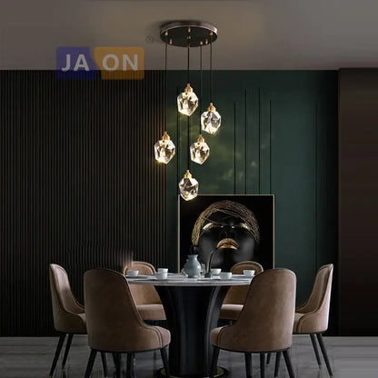 Modern black crystal copper led chandelier dining room pendant light
