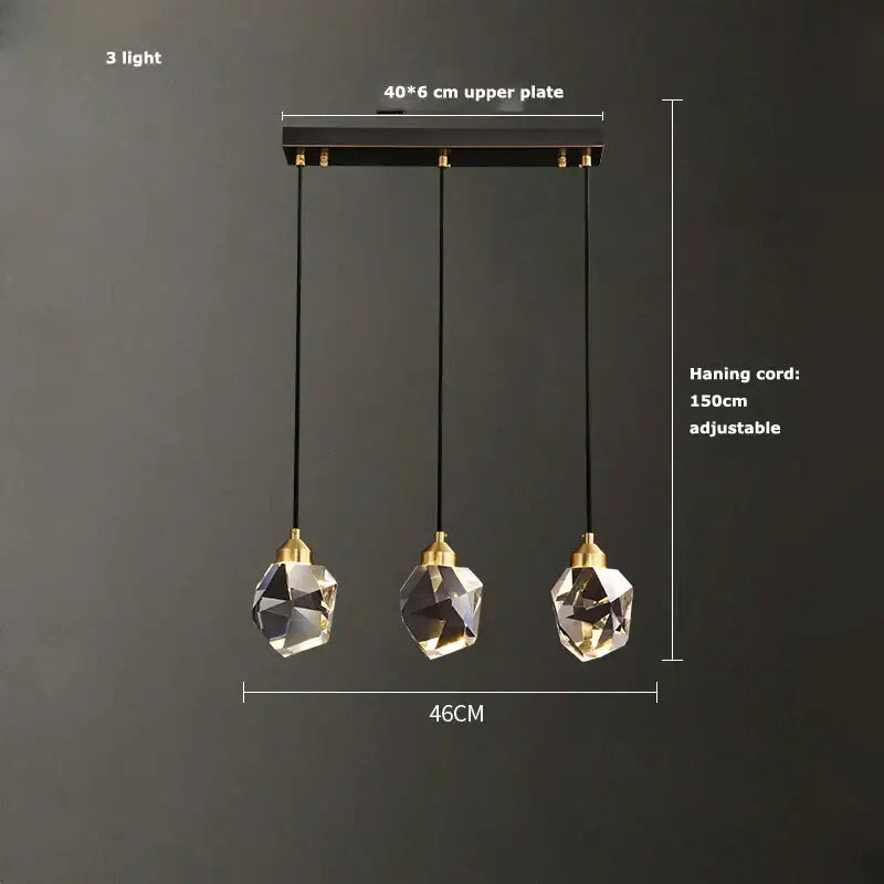 Modern black crystal copper led chandelier dining room pendant light