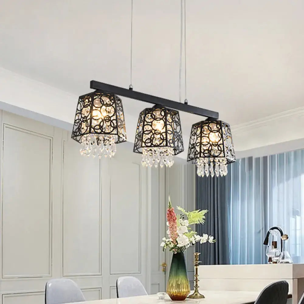 Modern black crystal droplet chandelier dining room light fixture