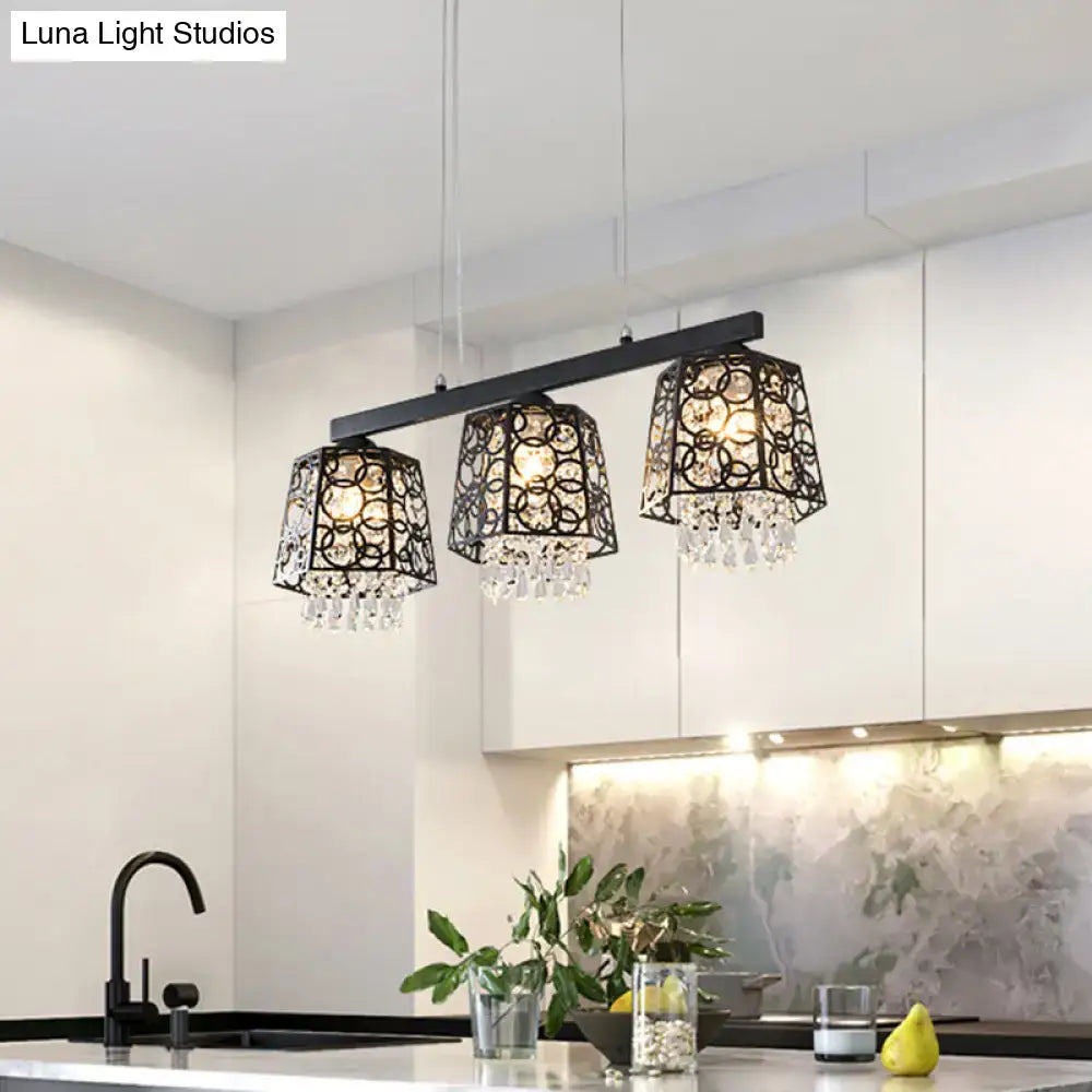Modern black crystal droplet chandelier dining room light fixture