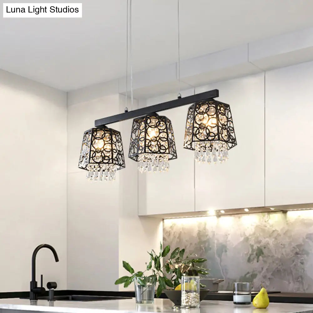 DecorBites™ Modern Black Crystal Droplet Pendant Light Fixture with 3 Hanging Heads - Ironic Shade