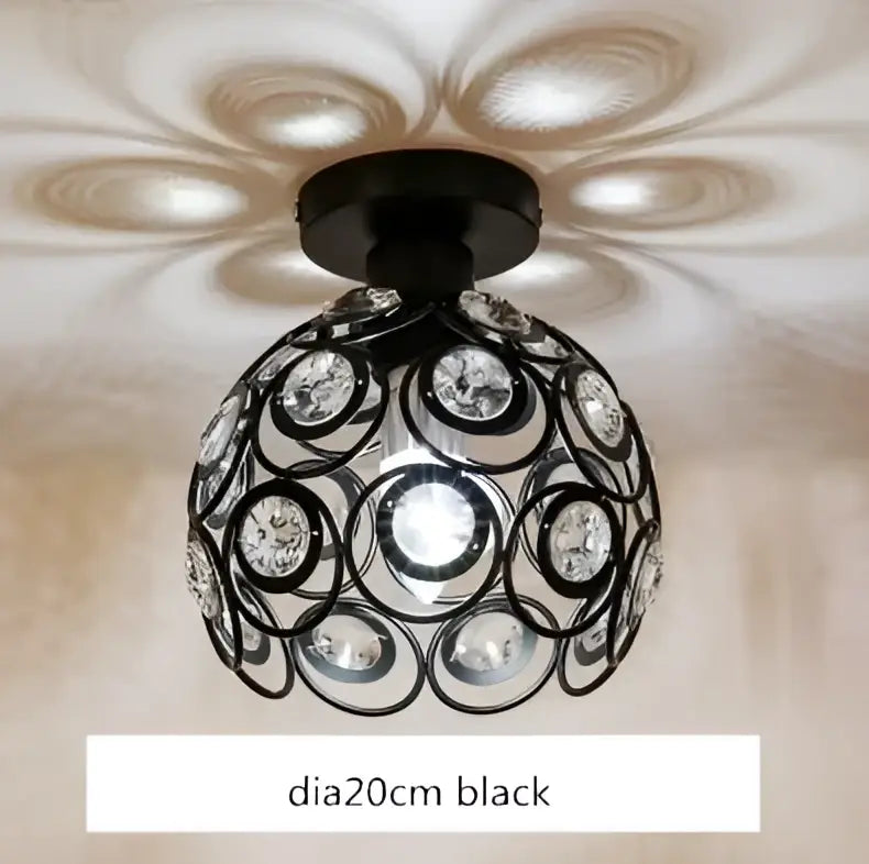 Modern black crystal flush mount ceiling light for hallway
