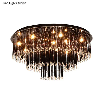 Modern black crystal flush mount chandelier for bedroom