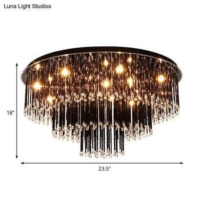 Modern black crystal flush mount chandelier for bedroom