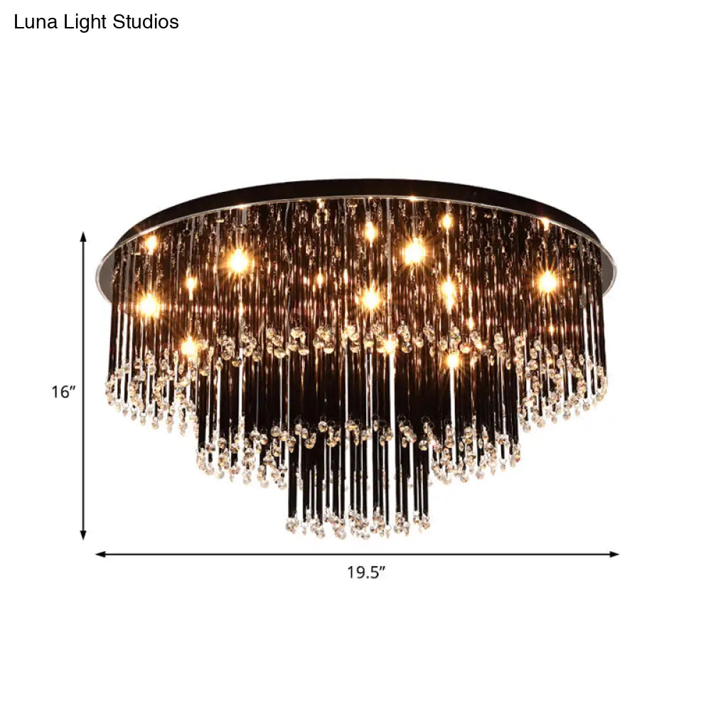 DecorBites™ Modern Black Crystal Flush Mount Chandelier, Tiered Design, 8/10 Bulbs, for Bedroom