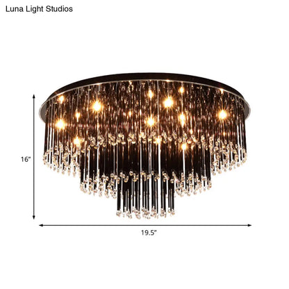 DecorBites™ Modern Black Crystal Flush Mount Chandelier, Tiered Design, 8/10 Bulbs, for Bedroom