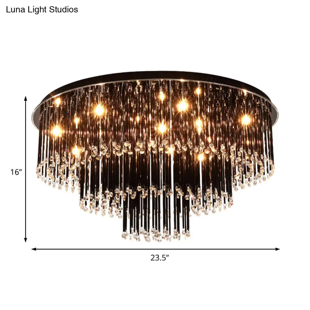 DecorBites™ Modern Black Crystal Flush Mount Chandelier, Tiered Design, 8/10 Bulbs, for Bedroom