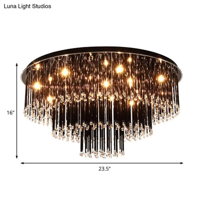 DecorBites™ Modern Black Crystal Flush Mount Chandelier, Tiered Design, 8/10 Bulbs, for Bedroom