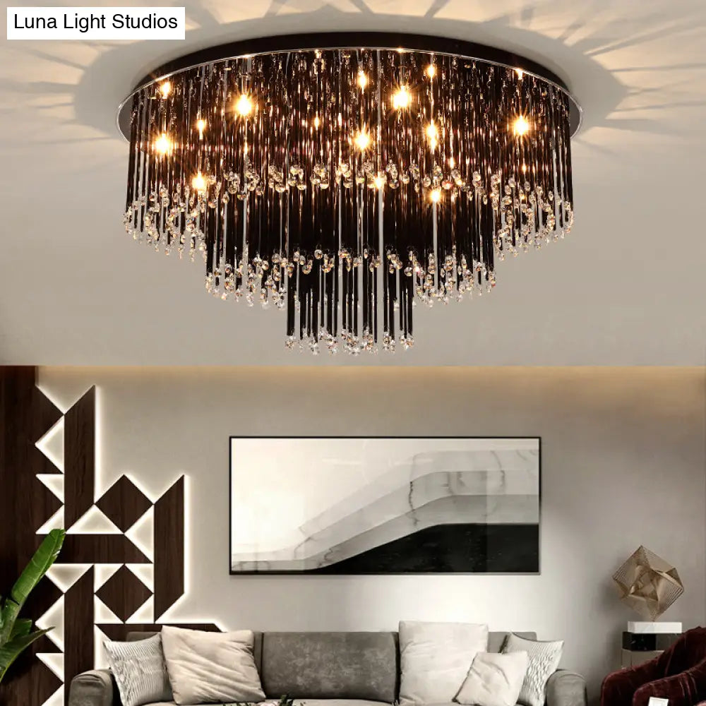 DecorBites™ Modern Black Crystal Flush Mount Chandelier, Tiered Design, 8/10 Bulbs, for Bedroom