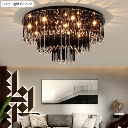 DecorBites™ Modern Black Crystal Flush Mount Chandelier, Tiered Design, 8/10 Bulbs, for Bedroom