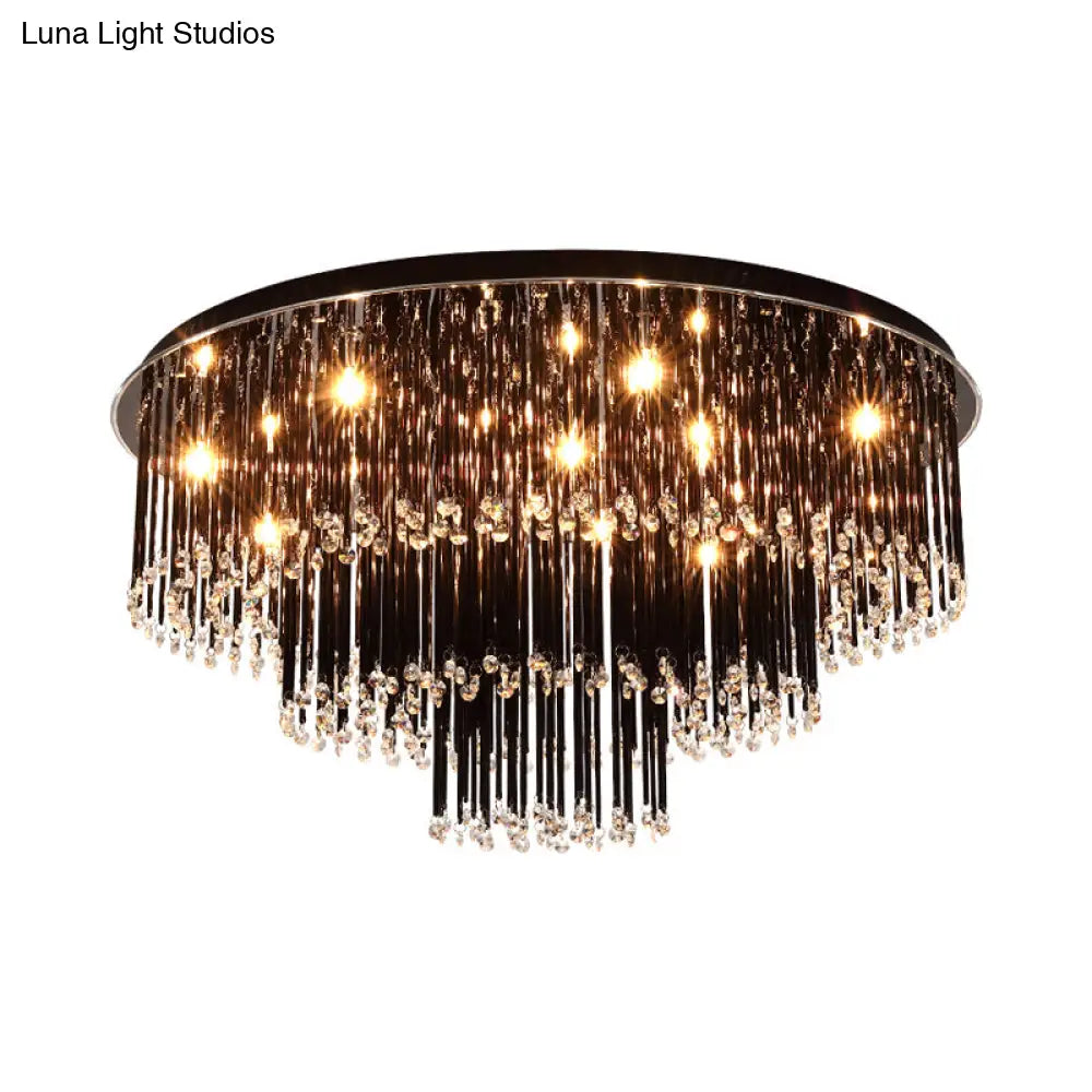 DecorBites™ Modern Black Crystal Flush Mount Chandelier, Tiered Design, 8/10 Bulbs, for Bedroom