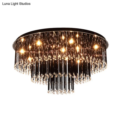 DecorBites™ Modern Black Crystal Flush Mount Chandelier, Tiered Design, 8/10 Bulbs, for Bedroom