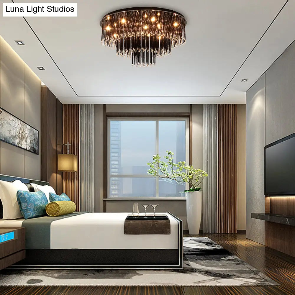 DecorBites™ Modern Black Crystal Flush Mount Chandelier, Tiered Design, 8/10 Bulbs, for Bedroom