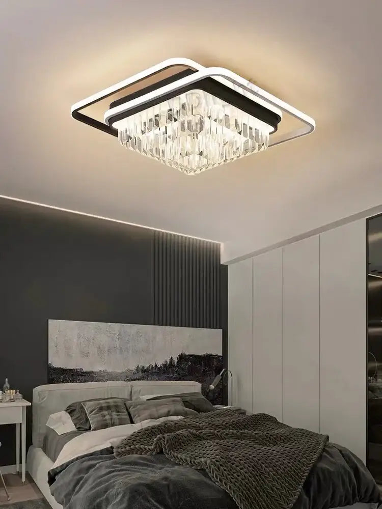 Modern black crystal industrial pendant chandelier set living room