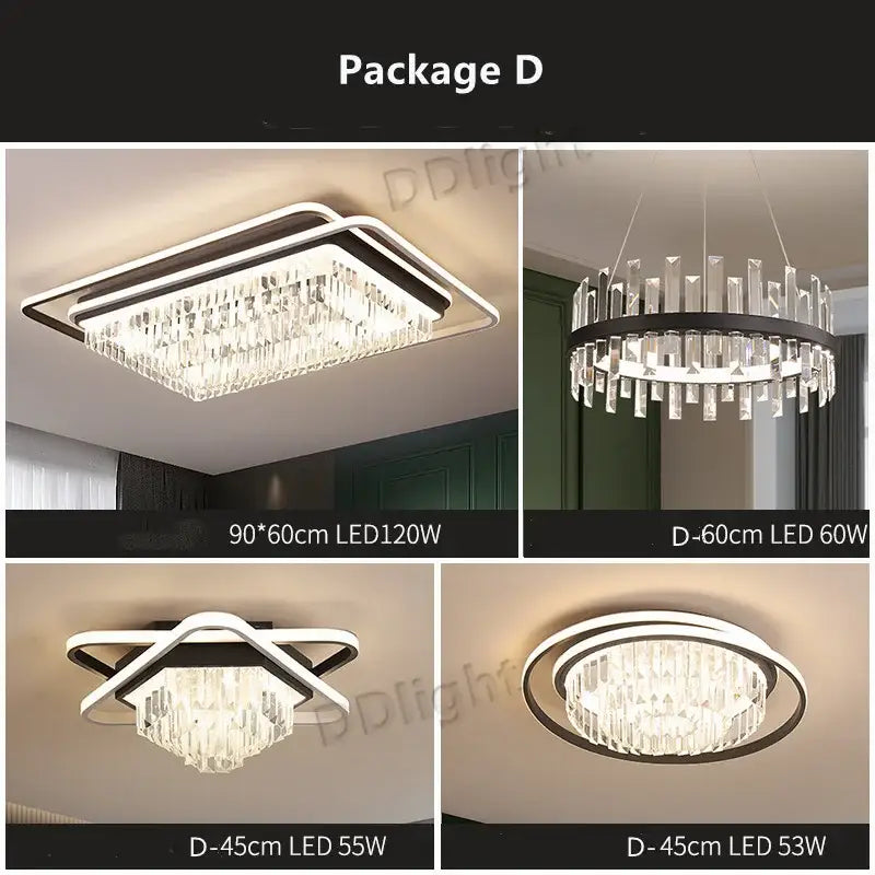 Modern black crystal industrial pendant chandelier set living room