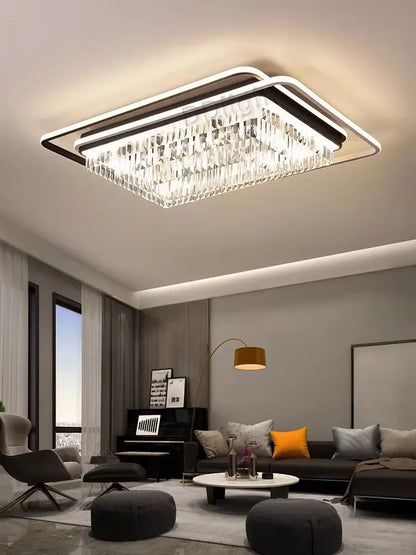 Modern black crystal industrial pendant chandelier set living room