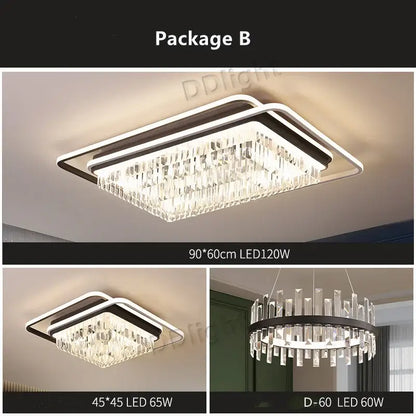 Modern black crystal industrial pendant chandelier set living room
