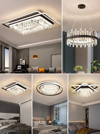 Modern black crystal industrial pendant chandelier set living room