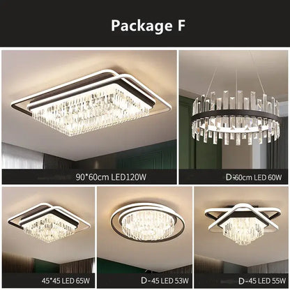 Modern black crystal industrial pendant chandelier set living room