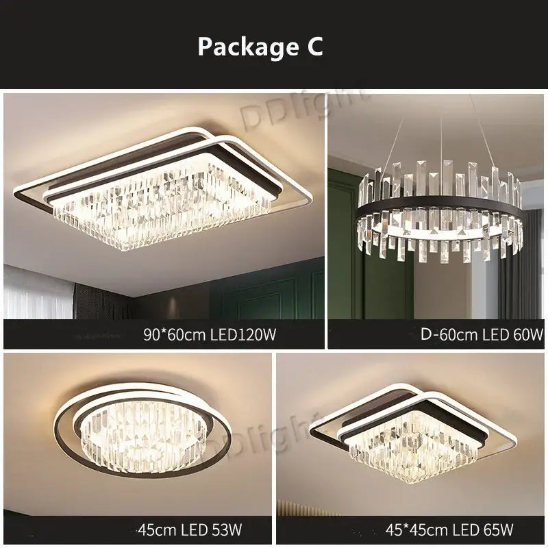 Modern black crystal industrial pendant chandelier set living room