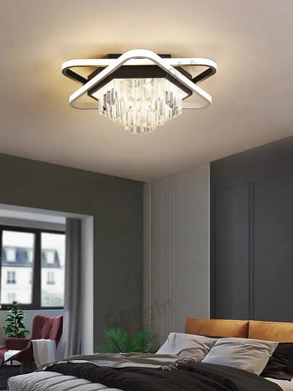 Modern black crystal industrial pendant chandelier set living room