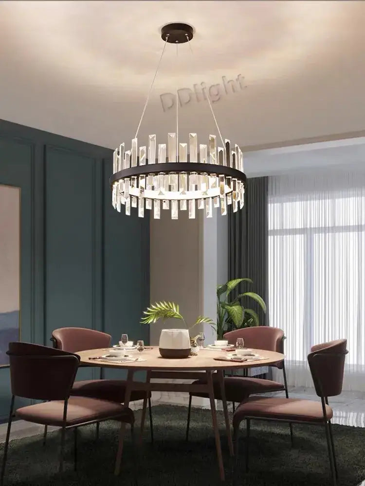 Modern black crystal industrial pendant chandelier set living room