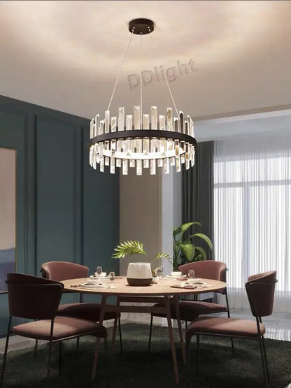 Modern black crystal industrial pendant chandelier set living room