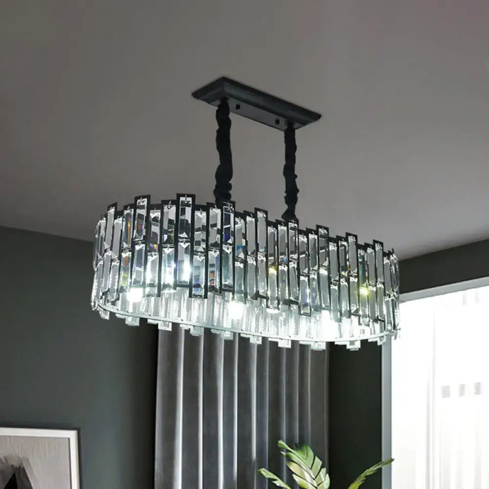 Modern black crystal island pendant light dining room oval chandelier