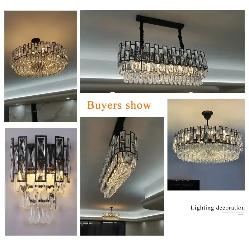Modern black crystal led chandelier for living room