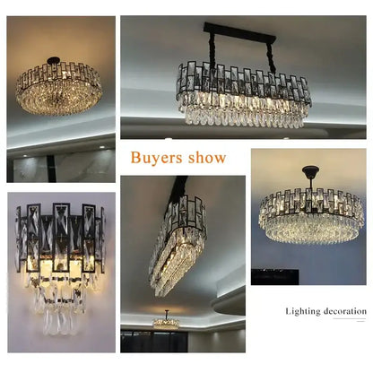 Modern black crystal led chandelier for living room