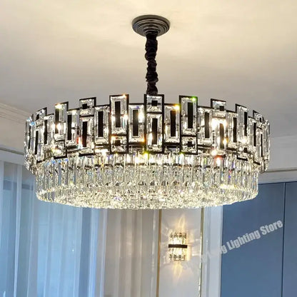 Modern black crystal led chandelier for living room