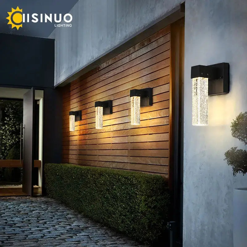Modern black crystal led outdoor wall light garden sconce