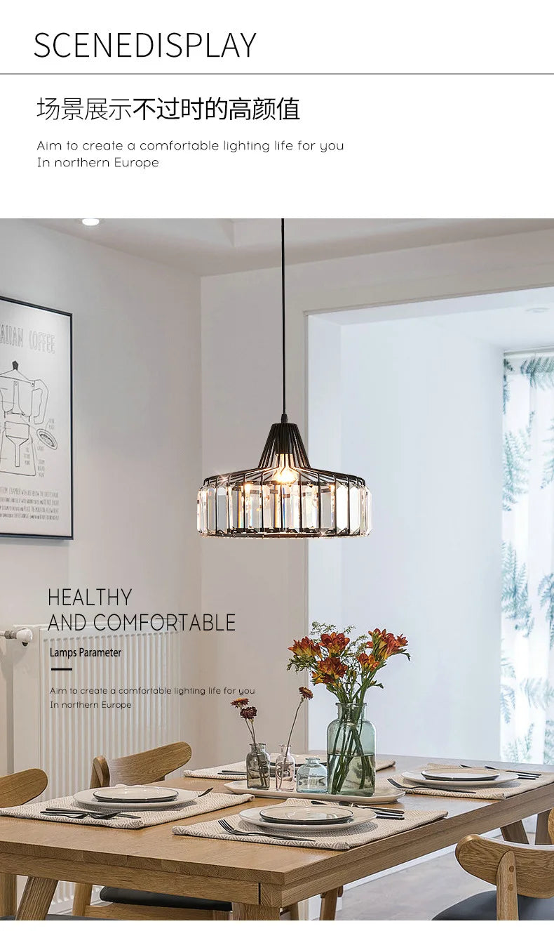 DecorBites™ Modern Black Crystal LED Pendant Chandelier