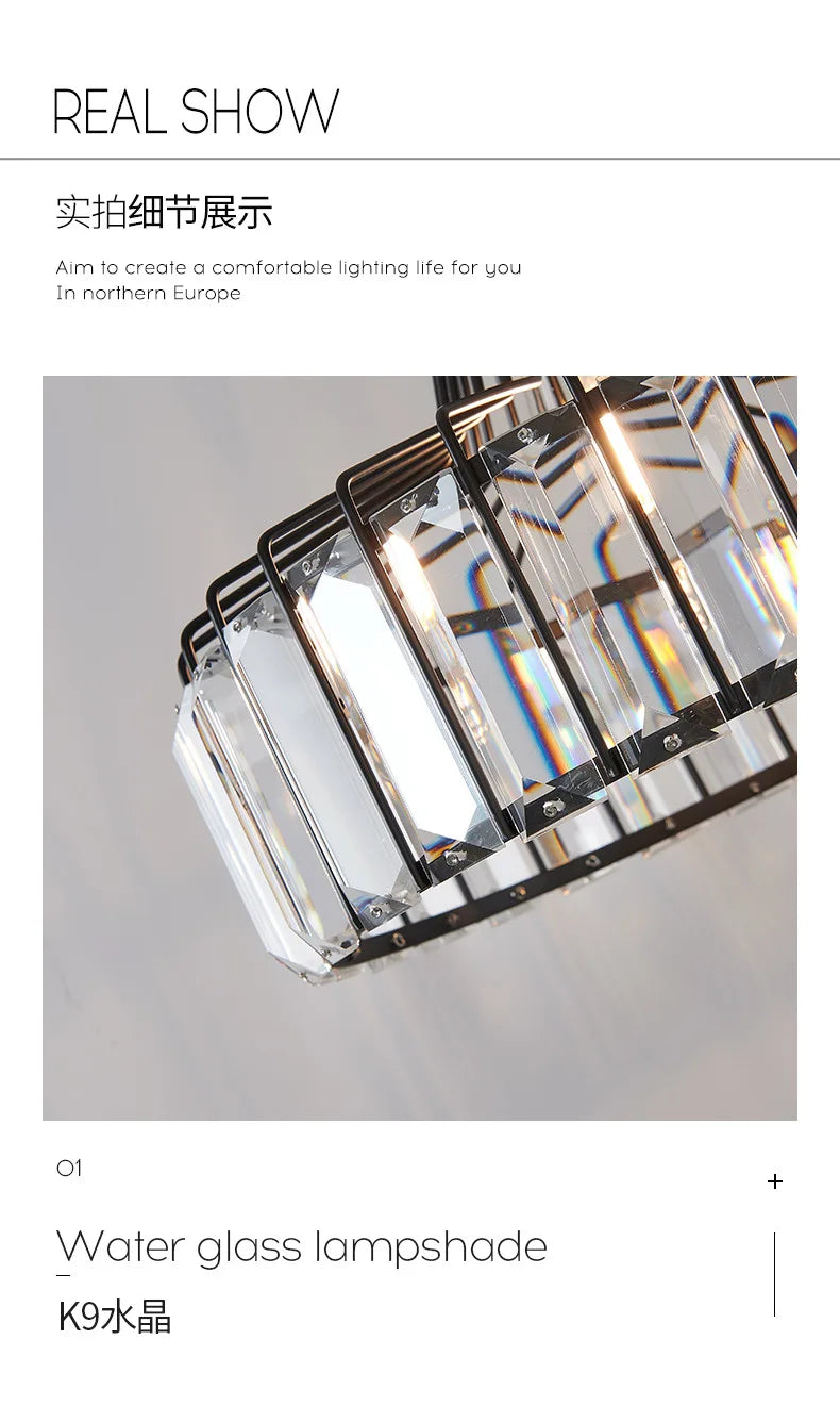 DecorBites™ Modern Black Crystal LED Pendant Chandelier