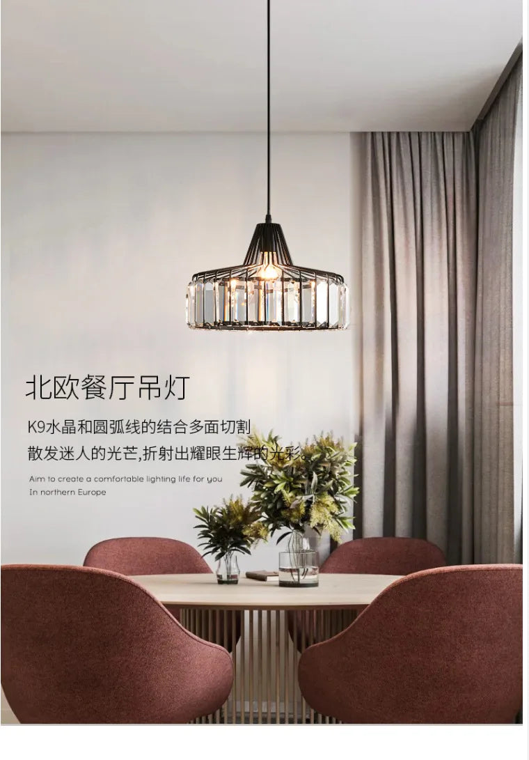 DecorBites™ Modern Black Crystal LED Pendant Chandelier