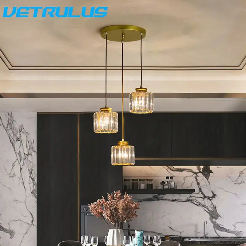 Modern black crystal led pendant chandelier for dining room