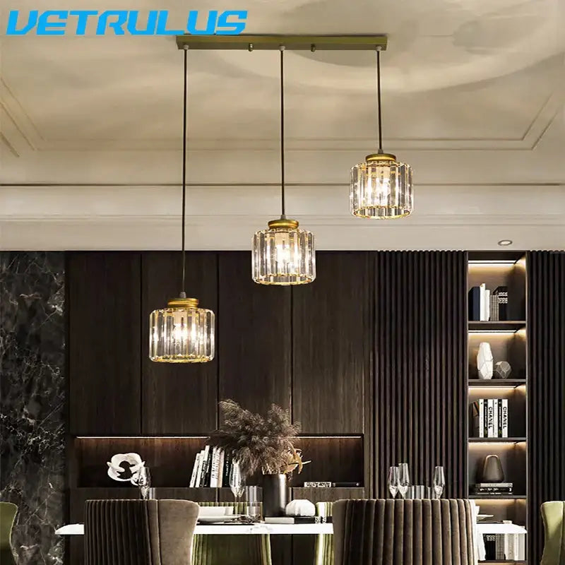 Modern black crystal led pendant chandelier for dining room