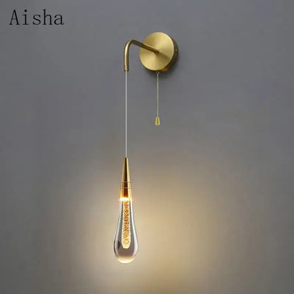 Modern black crystal led wall lamp bedroom teardrop sconce