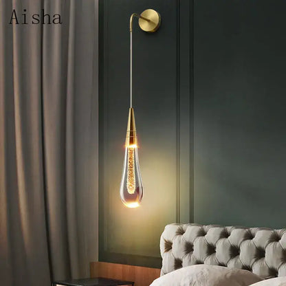 Modern black crystal led wall lamp bedroom teardrop sconce